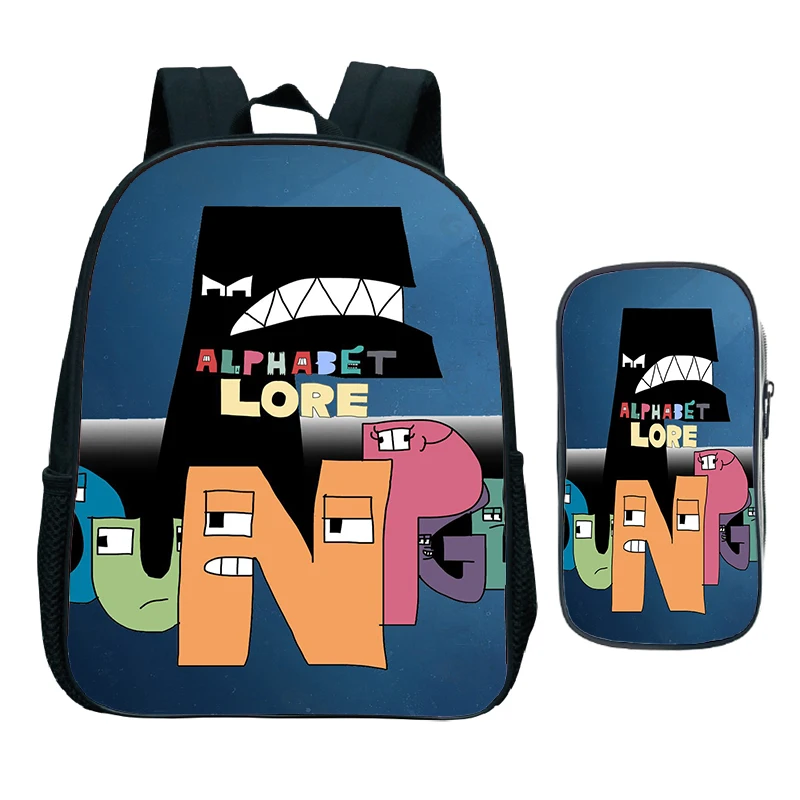 Kids 2pcs Set Backpack Alphabet Lore Print School Bag for Preschool Boys And Girls Kindergarten Backpack Waterproof Bookbag Gift