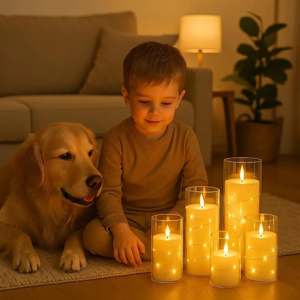 Flameless Candles Flickering Battery Operated Candles Embedded Fairy String Light, Realistic Pillar Candle with Remote and Timer
