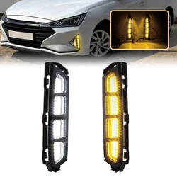 2Pcs LED Fog Lamp For Hyundai Elantra 2019 2020 DRL Daytime Running Lights White Yellow Turn Signal Light Car Accessories 12V