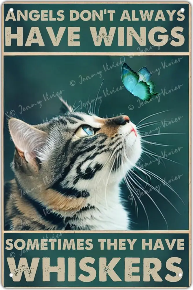 Póster de pared vintage, placa metálica, los ángeles no siempre tienen alas, a veces tienen bigotes, letrero de metal para amantes de los gatos, letrero divertido