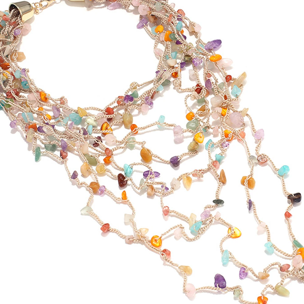 Neuheiten: Handgefertigte Bunte Kies-Wasserfall-Quasten-Choker-Halskette für Frauen, Boho Sommer Strand Party Schmuck Accessoires – Detail 6