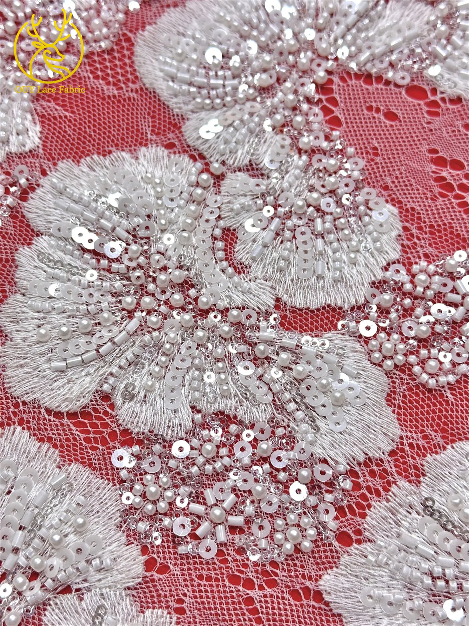 2026 Afrikanischer Bräutigam Bestickter Spitzenstoff Hochwertige Französische Pailletten-Spitze 5 Yards Marineblau Perlenbesetzter Spitzenstoff für Party-Hochzeitskleider – Detail 9