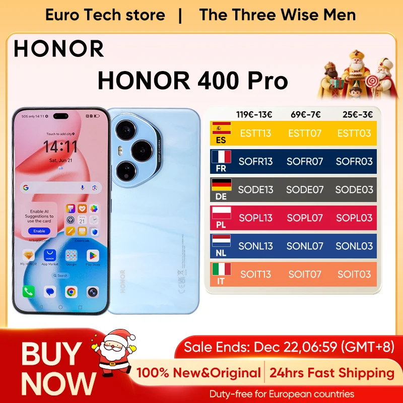 HONOR 400 Pro 5G Smartphone 6.7 pouces AMOLED Snapdragon 8 Gen 3 MagicOS 9.0 200MP AI Ultra HD Objectif 5300mAh 100W SuperCharge eSIM NOUVEAU
