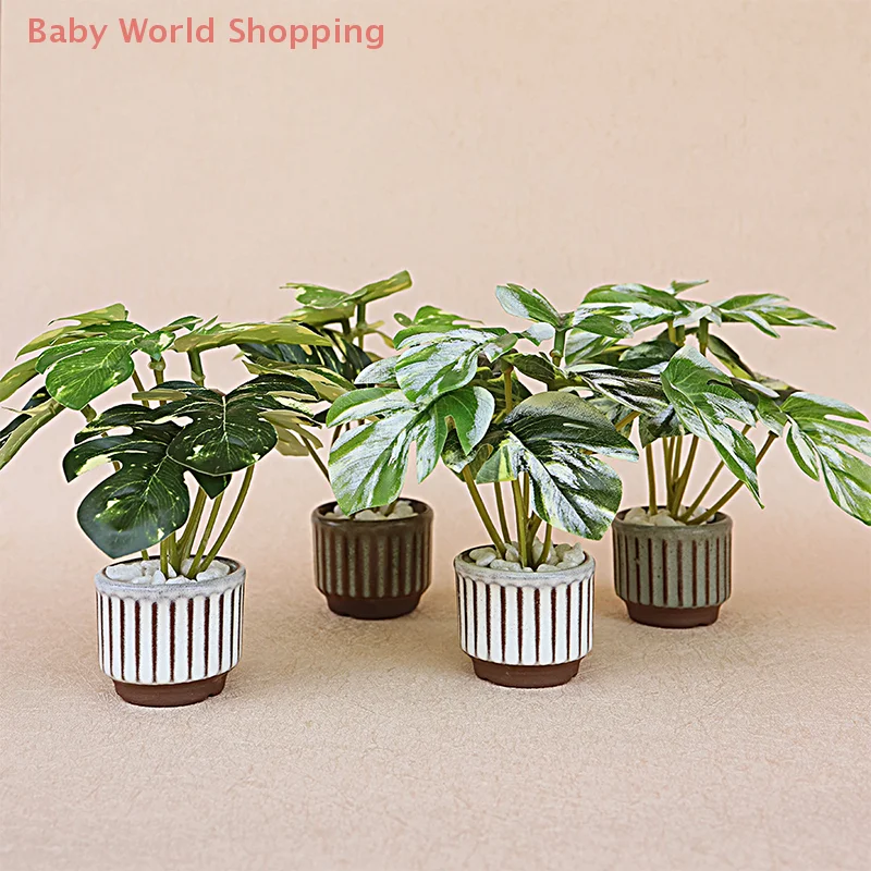 

1/12 Dollhouse Mini Simulation Monstera Potted Model Dollhouse Green Plant Decoration Dolls House Living Decor Accessories
