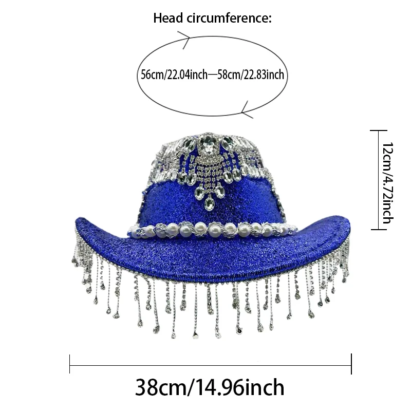 HongLuan Cappello per costume con glitter dorati Cappelli per adulti e cowboy con strass per donna, accessori femminili per cosplay da cowboy e berretto da cowgirl