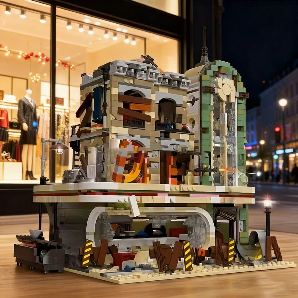 

Креативный набор строительных блоков в центре города с видом на улицу, очень MOC, сложная сборка, подарок на день рождения, Хэллоуин, обеденный подарок для взрослых, 2438 шт.