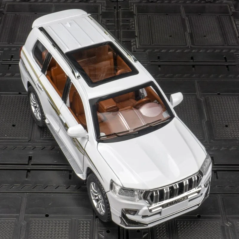 Para puertas de coche modelo de vehículo todoterreno de aleación Toyota Prado 1:24 y maletero del capó del motor se puede abrir detalles ricos mano de obra fina