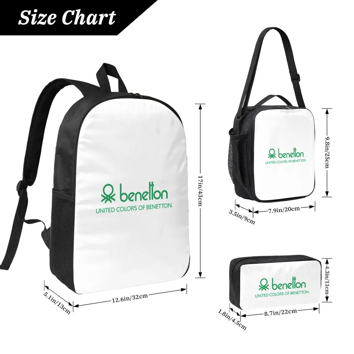 United Colors Of Benetton Backpack Boys Girls BookBag School Bag Computer Shoulder Bags 3ps Insulated Lunch Bag Pencil Case