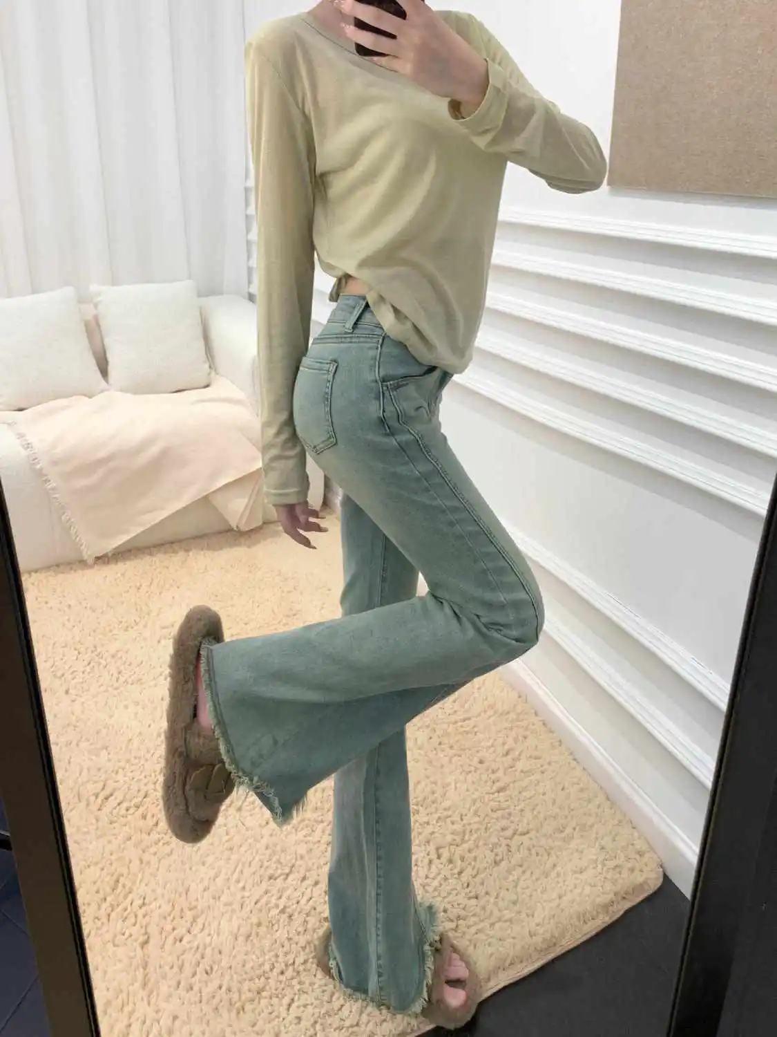 

Расклешенные джинсы с низкой посадкой, женская одежда S, укороченные короткие капри до щиколотки, женские джинсовые брюки, модные базовые простые брюки