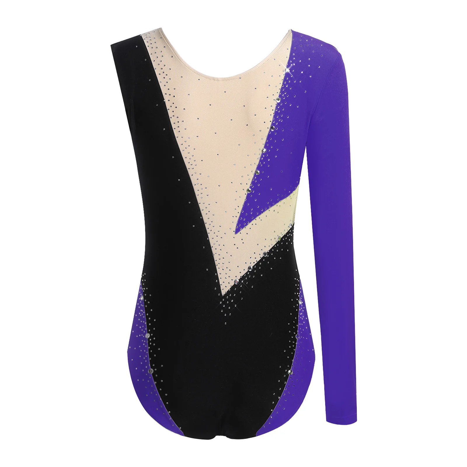 Leotardo de gimnasia rítmica para mujer, mono individual de manga larga con diamantes de imitación para patinaje artístico, trajes de competición profesional