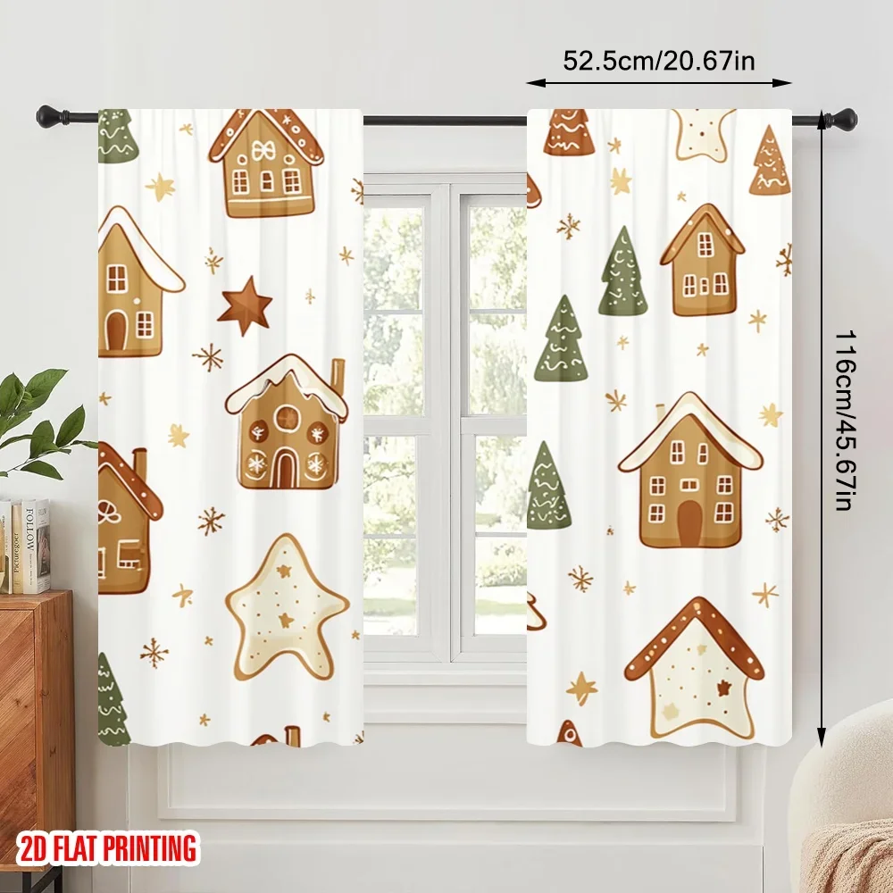2pcs,2D plane printing Curtains Roller Blinds Gingerbread Houses Stars Trees (3) Durable 100% Polyester Fabric (without rod)