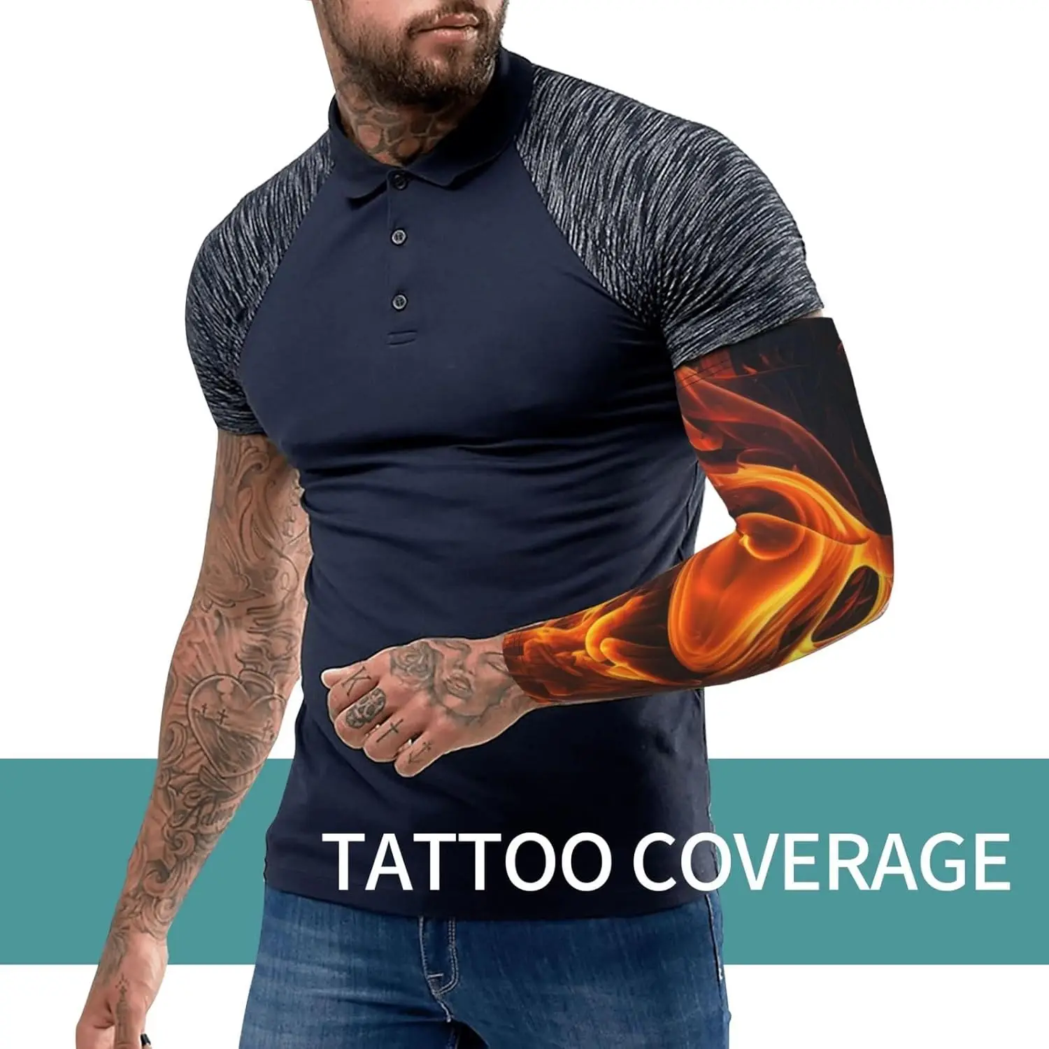 Flames Burning Fire Sun Protection Cooling Arm Sleeves for Men Women, Compression Sleeves for Football Volleyball