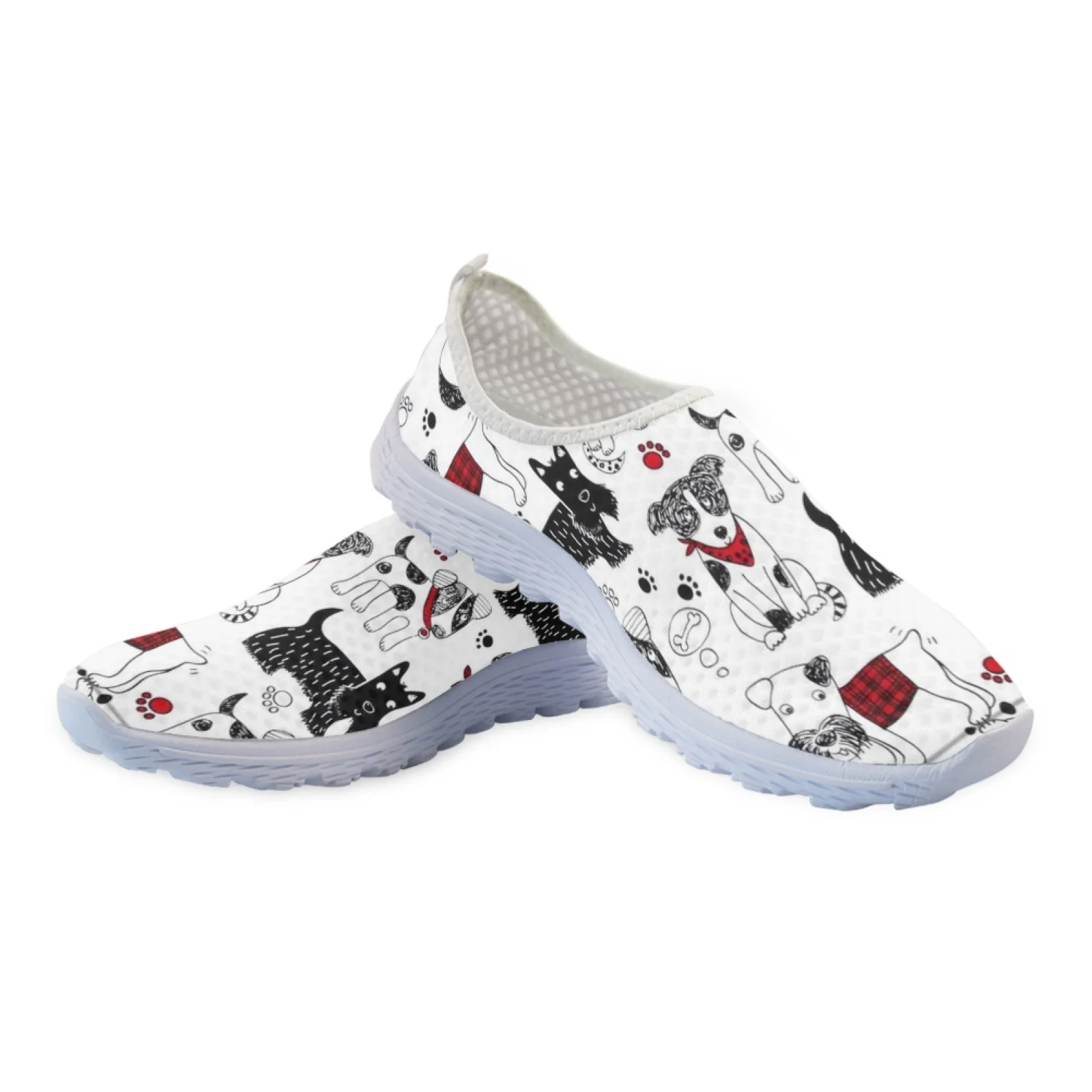 INSTANTARTS Cute Dog Printing Casual Females Sneakers Puppy Pattern Summer Mesh Slip On Shoes Spring Light Zapatos Flats Mujer