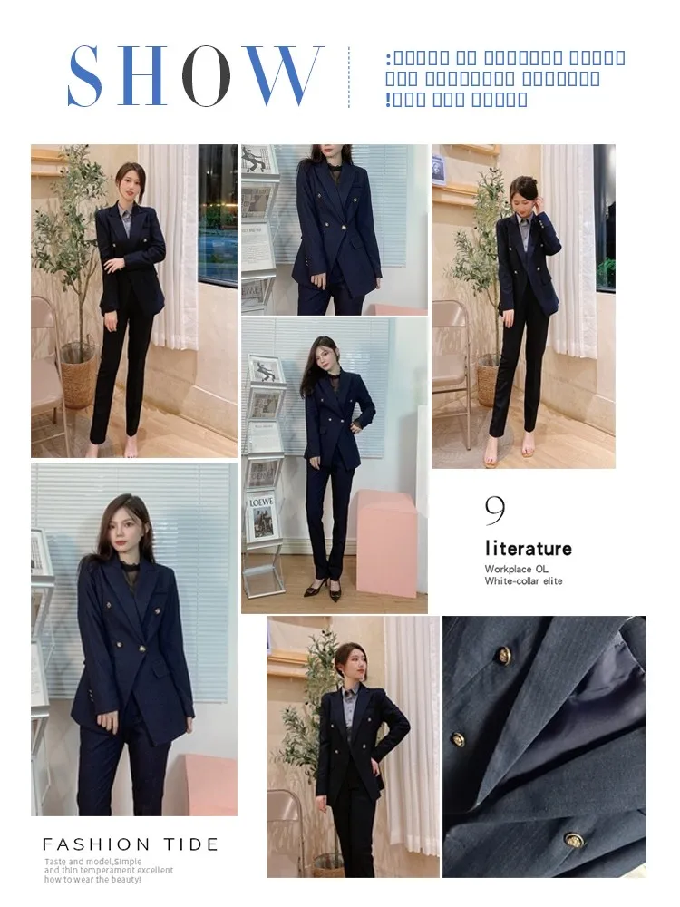 ay Striped Women's Suit Jaet Profional Workwear Front Desk High End Busin Formal Outfit Autumn Winter Faion