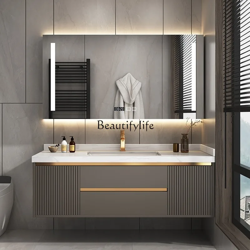 

American light luxury rock slab solid wood bathroom cabinet combination modern simple bathroom cabinet
