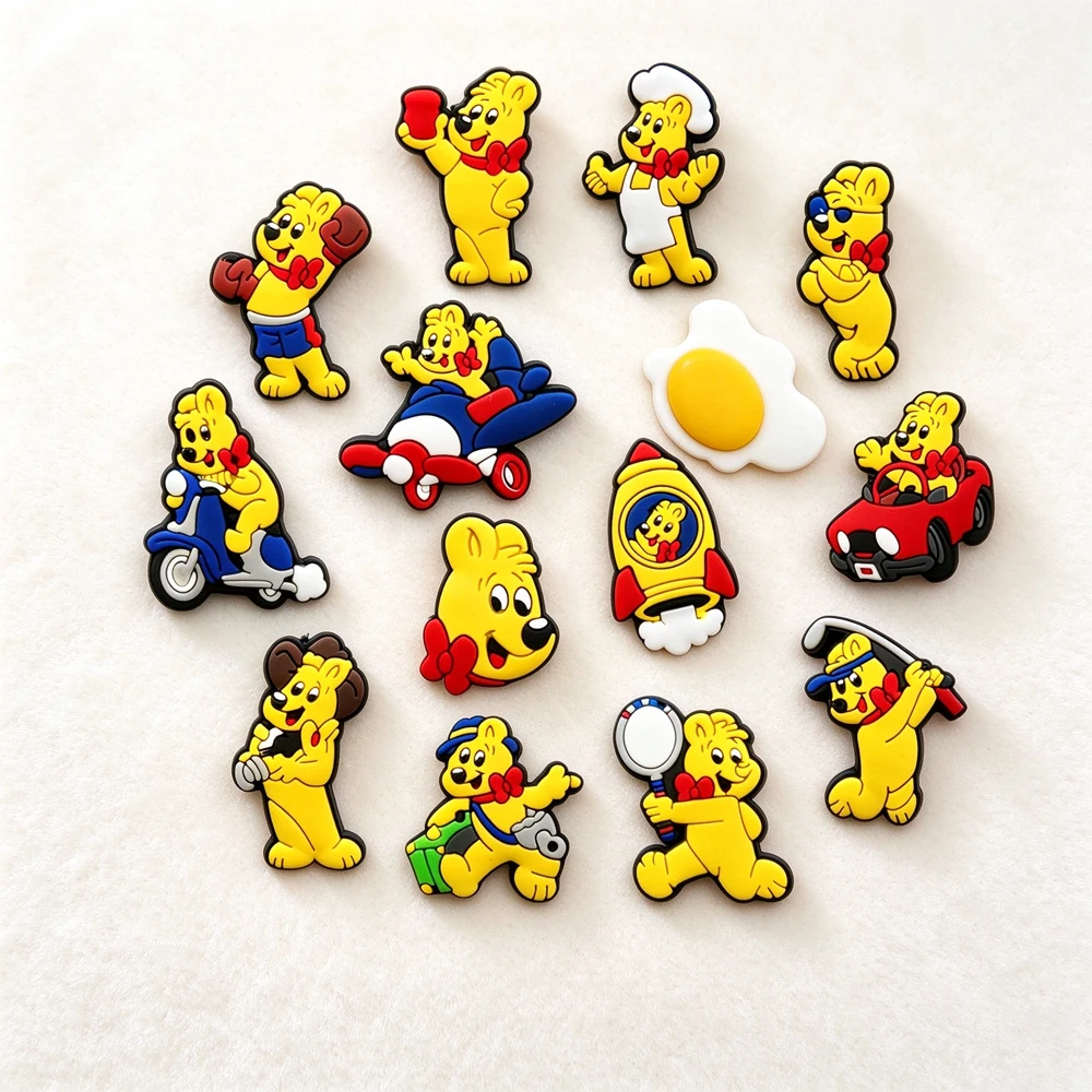 5/16PCS Cute Yellow Gummy Bear Shoe Charm Mix PVC Decor Buckle Wristband Sandal Beach Bag Detachable Waterproof To Xmas Gift
