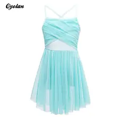 Kids Girls Glittery Gymnastics Leotard Figure Skating Costume Sheer Mesh Ballet Lyrical Latin Contemporary Modern Dance Dress