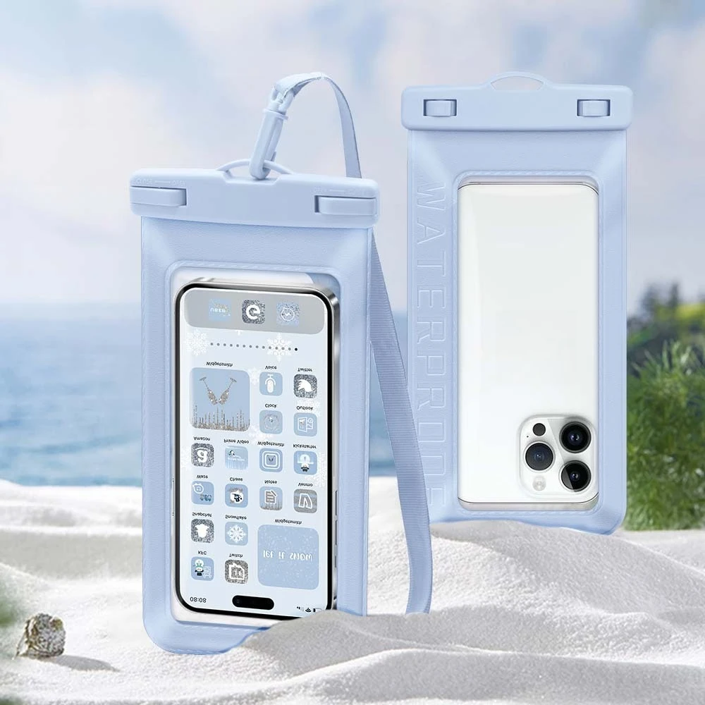 Waterproof Phone Pouch 8.9" Large Capacity 7.3" HD Clear Touch Window Universal Dry Bag with Lanyard for Swimming Beach Diving