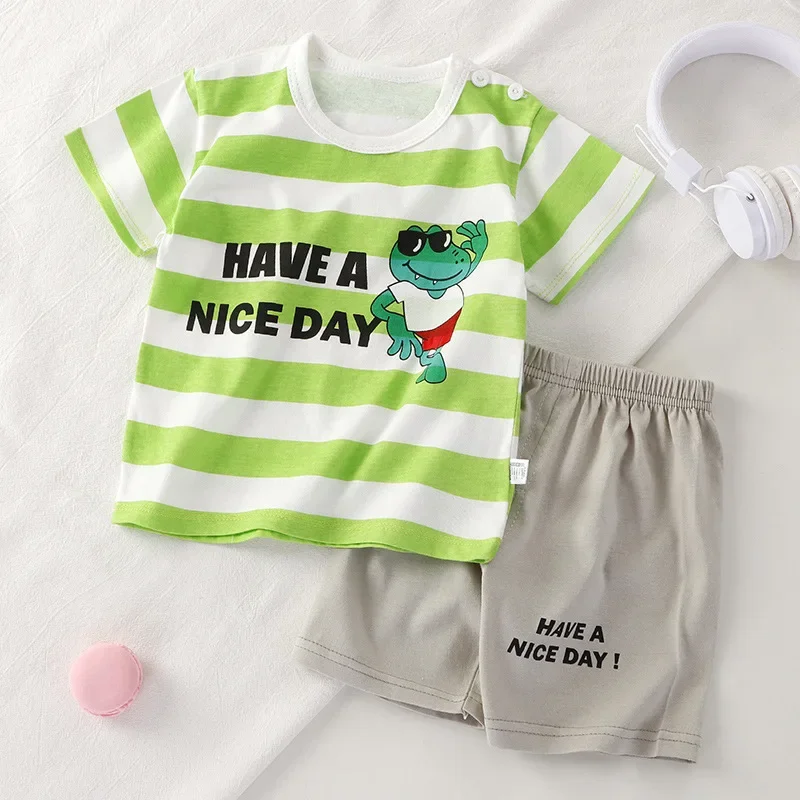 Ropa de verano para bebés, conjunto de ropa para bebés recién nacidos de manga corta, conjunto de 2 piezas de ropa para niños, ropa de ocio para niños pequeños