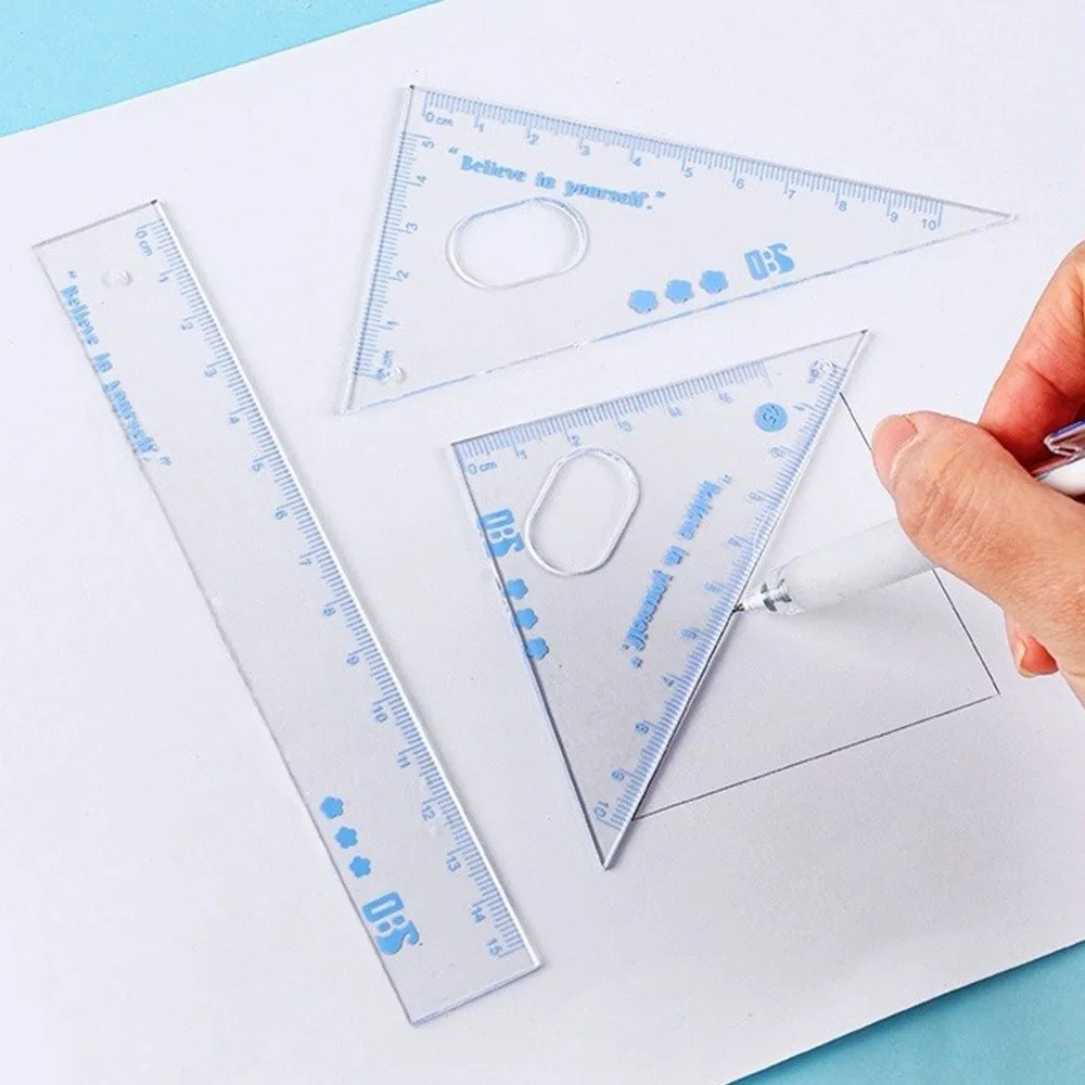 

8PCS Portable Plastic Ruler Compasses Set Eraser Straight Ruler Measuring Ruler Square Transparent Protractor Students