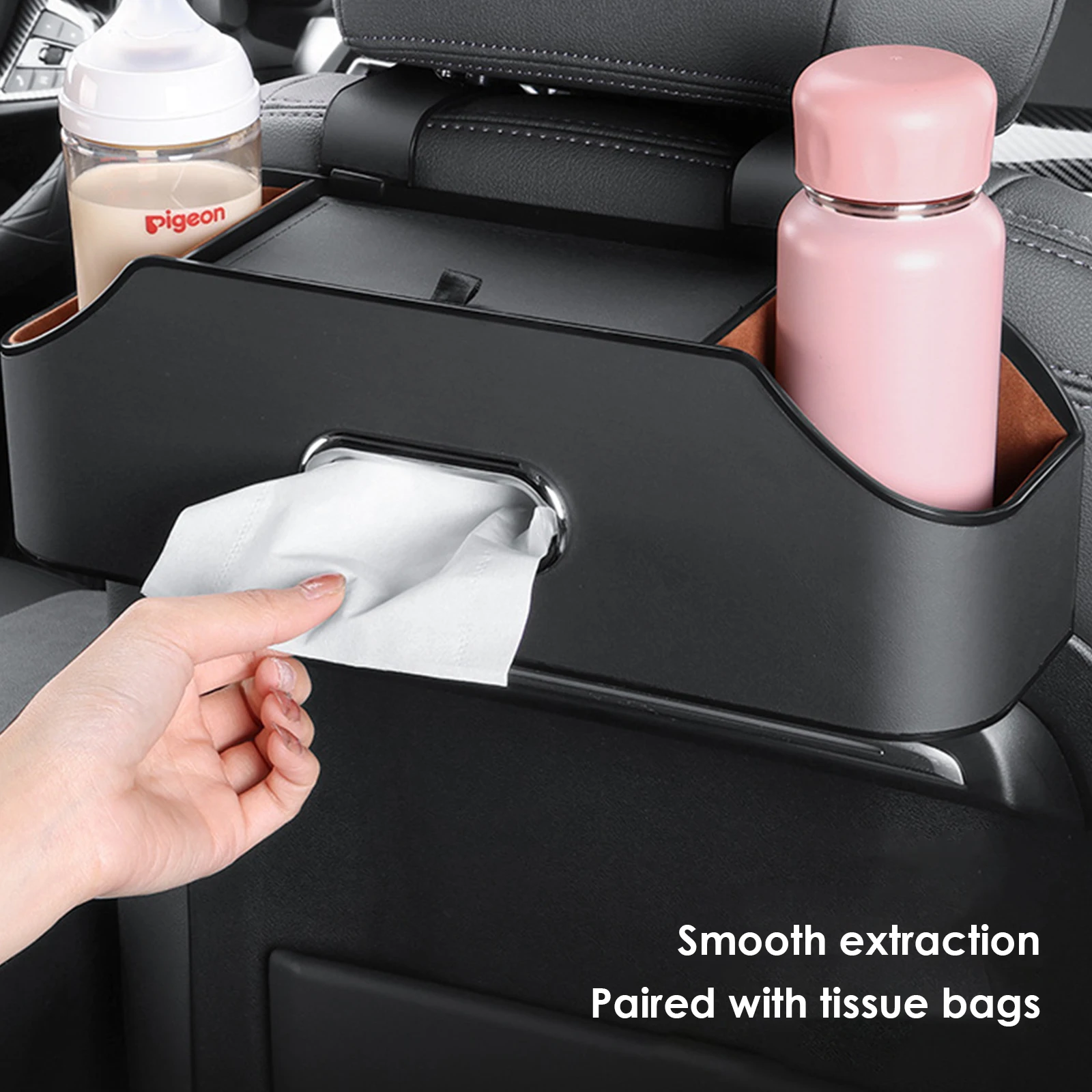 

Car Seat Back Storage Box Multifunctional Tissue Box Water Cup/Drinks Bottle/Phone Holder with Car Hook for Hanging Bag