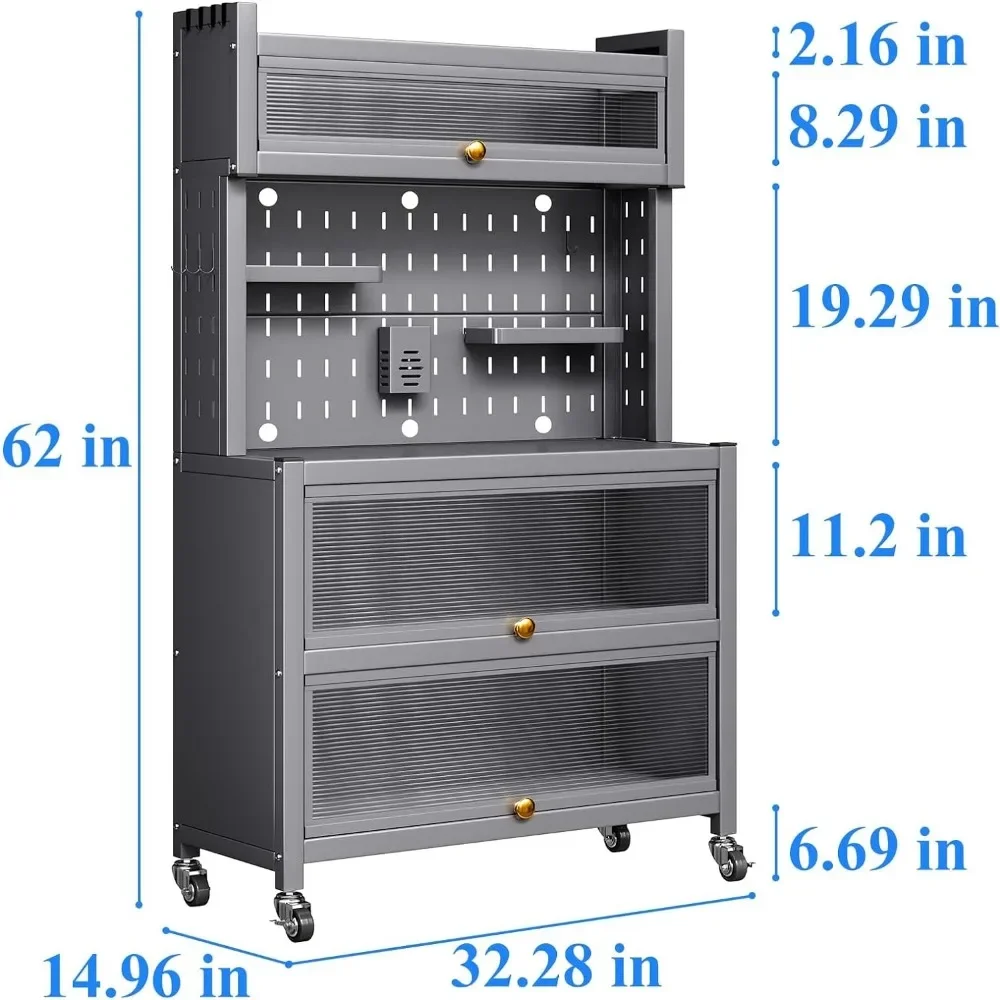 Bakrek Voor Keukenopslag, 5-Tier Magnetronrek Met Flip-Door Kast Voor Keukenkast, Wit