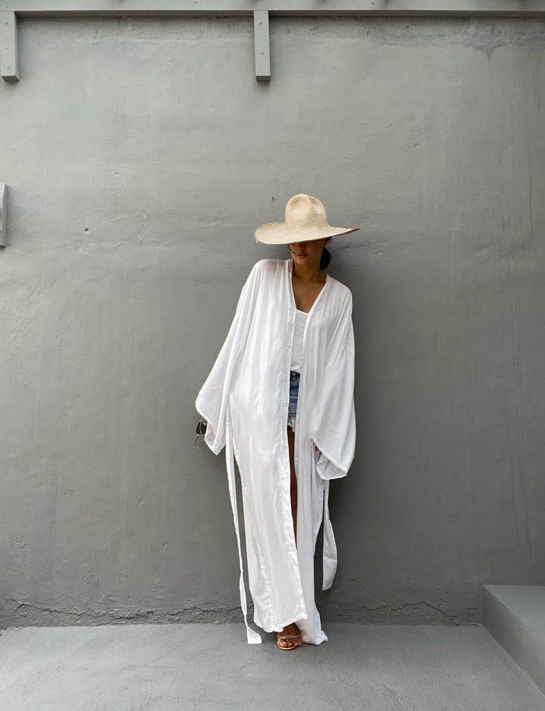 

Long Sleeve Beach Dress Tunic Cover up Women Loose Bikini Cover-up Beachwear Cardigan Vacation ﻿