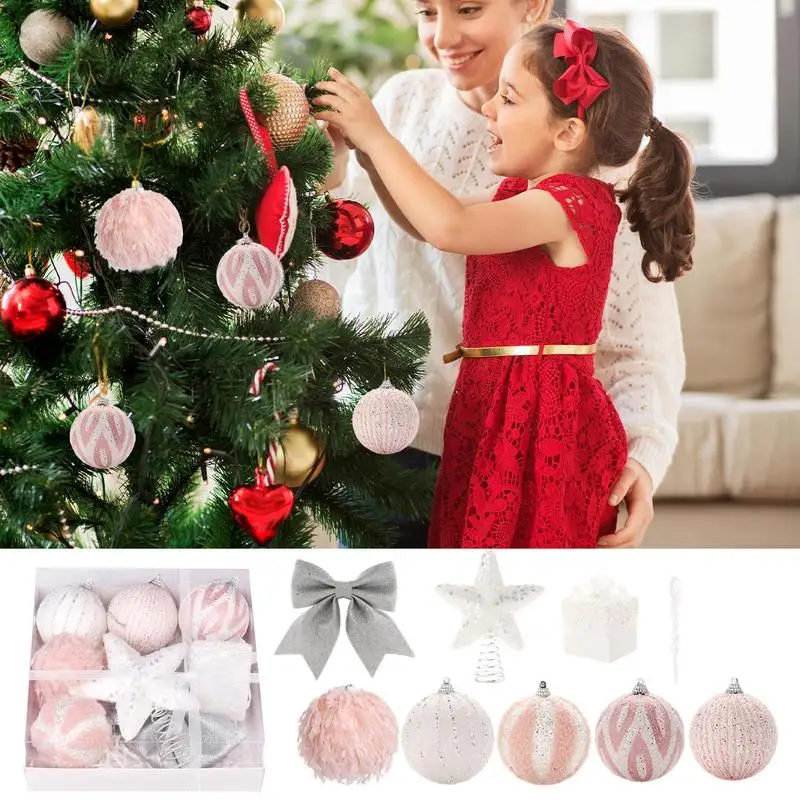 ตกแต่งต้นคริสต์มาสจี้ลูกบอลสีชมพูเครื่องประดับต้นไม้จี้คริสต์มาสโฟมต้นไม้ Topper ตกแต่งบ้านคริสต์มาส