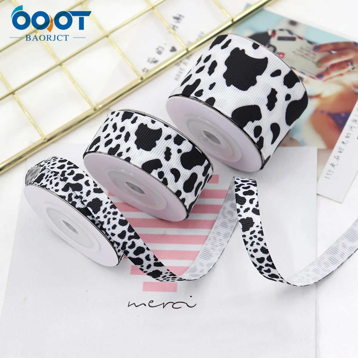 Cute Cow Pattern Decoration Bow-knot Grosgrain Ribbons,Multiple Sizes,22301-4 10Yards Bow Cap DIY Decorations