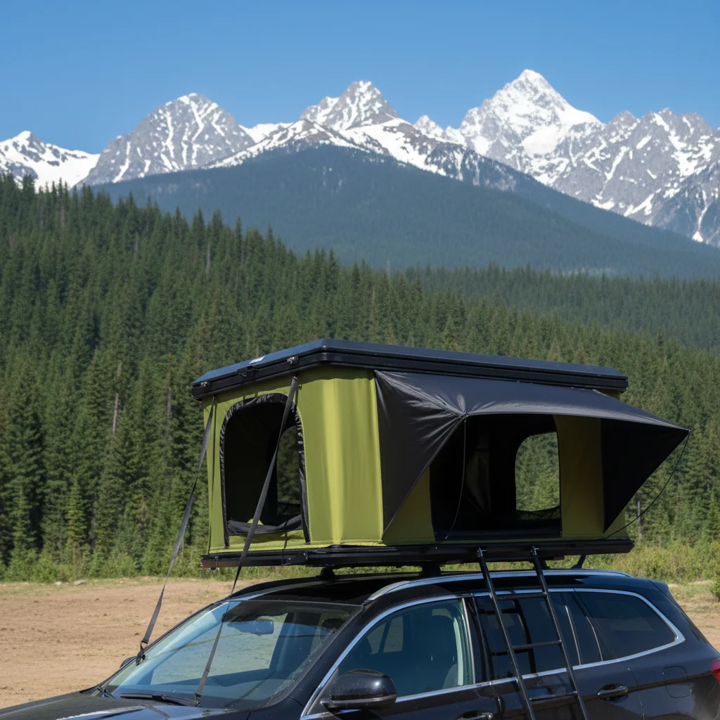 Wholesale Outdoor Carbon Fiber Rooftop Tent Box With Ladder Camping Rectangular Aluminum Hard Shell Fiberglass Car Roof Top Tent