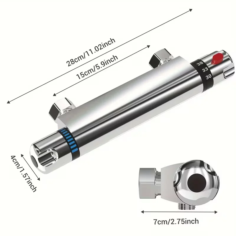 

Wall Mounted, Valve 1/2" Outlet, Thermostatic Shower Mixer Bar For Bathrooms, Chrome Modern Mixer Tap Style Chrome Thermostatic