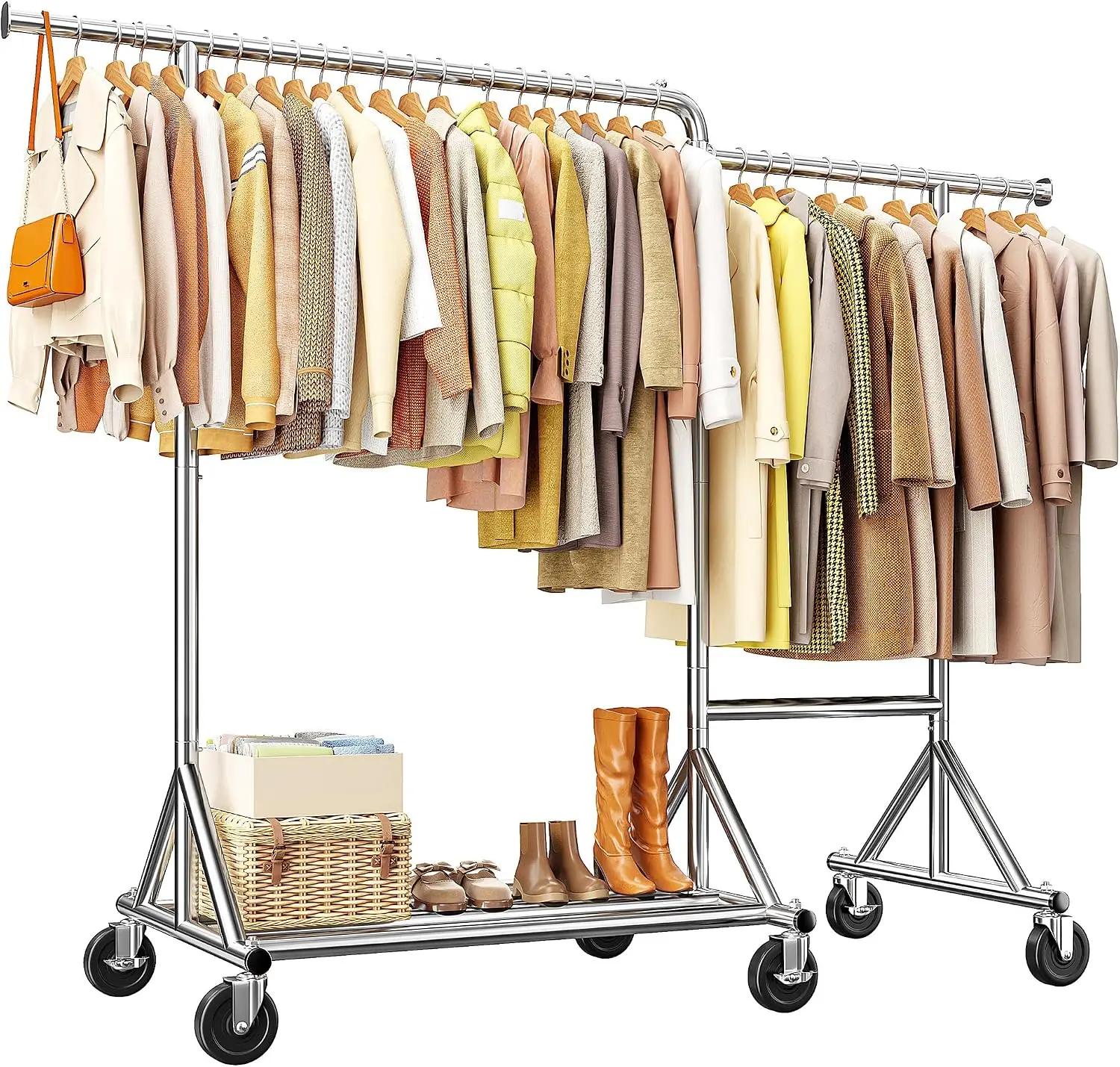 Raybee Heavy Duty Clothes Rack 500LBS L-Shaped Rolling Garment Rack