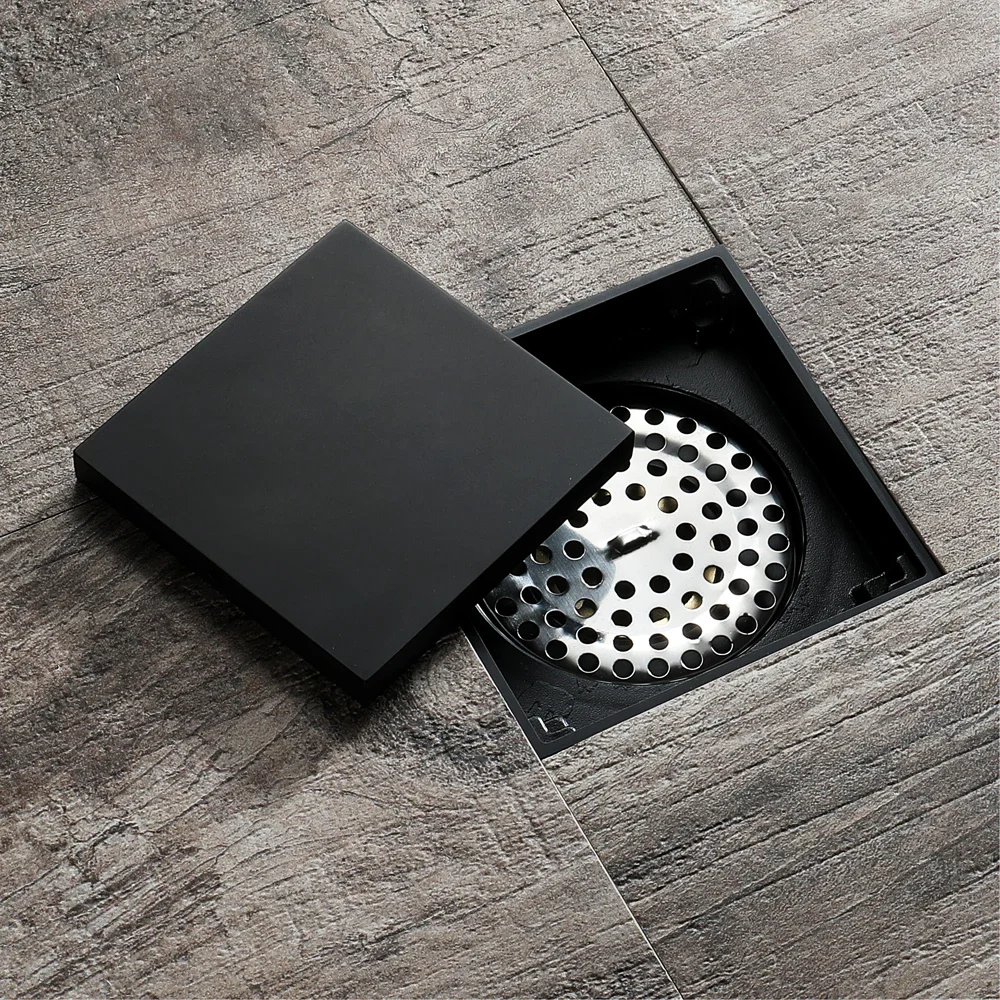 

Bathroom Floor Drain Black Brass 10 X 10 Cm Shower Floor Drain Washroom Bathroom Invisible Drain Cover Square Waste Floor