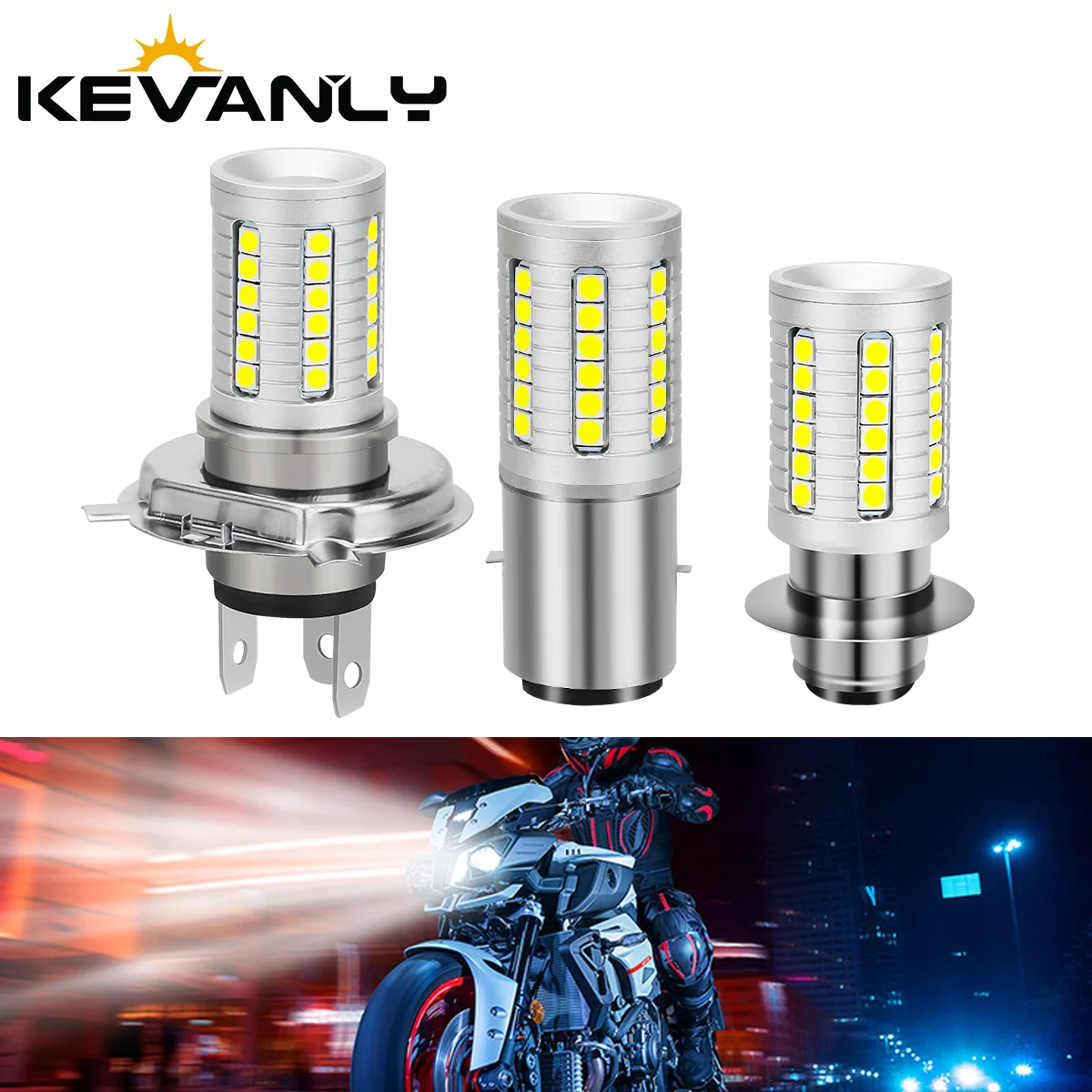 1Pc H4 BA20D 45SMD LED Motorcycle Headlight Bulbs P15D Motorbike Daytime Running Light 12V White Bulbs Hi/Lo Beam Auto Lighting