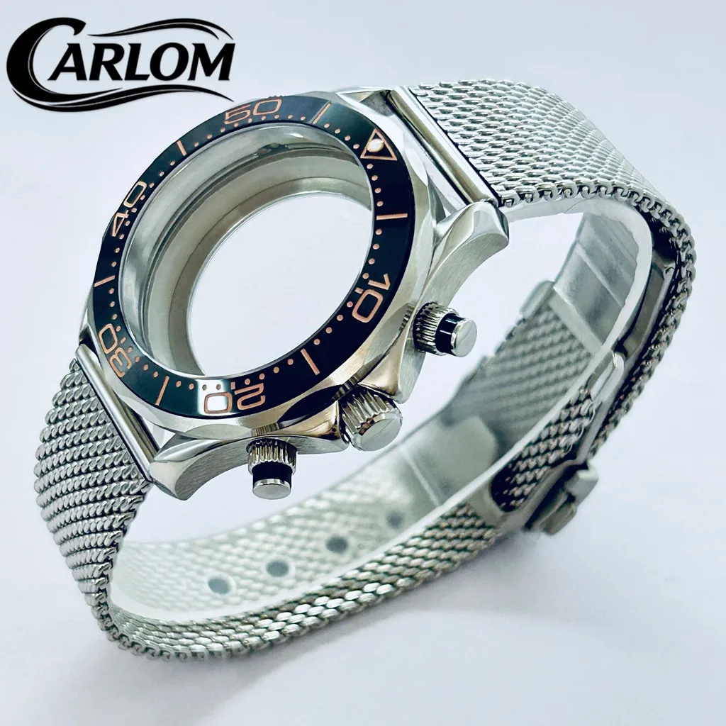 41mm Silver Watch Case Fit VK63 VK64 Movement Sapphire Glass Multy-functional Quartz Chronograph Case Black Blue Red Bezel