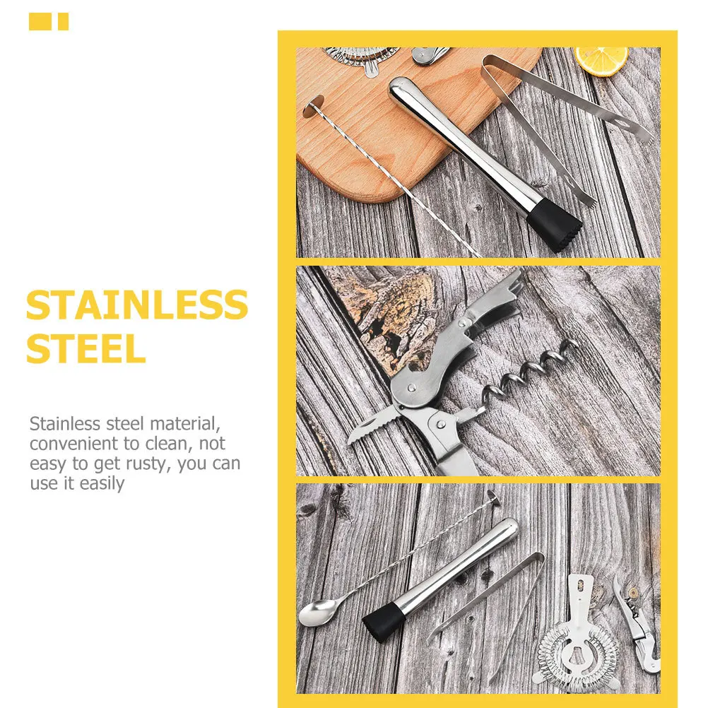 

1Set Professional Bartending Tools Cocktail Accessories Stainless Steel Ice Muddler Mixing Spoon Drink Strainer Barware Kit