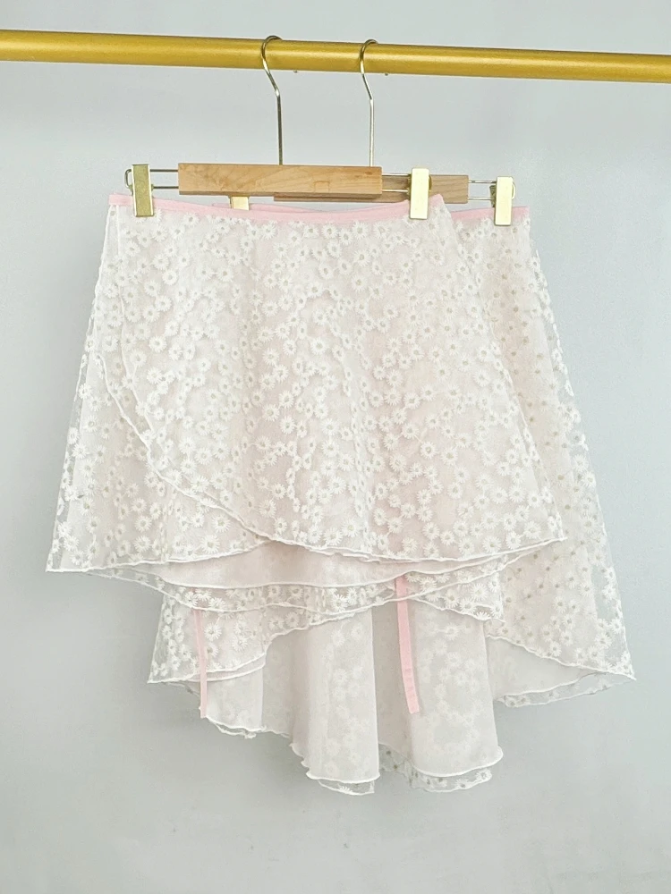 バレエダンススカート-ワンピース刺繍ショートスカート-非軽量デイジー-モダンバレエトレーニングスカート-女性とティーン向け