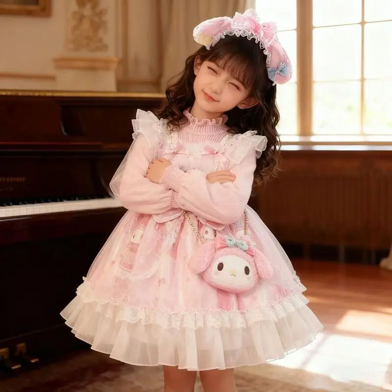 فساتين سانريو الشتوية للأطفال فستان أنيمي ميلودي للفتيات لحفلات أعياد الميلاد من التول فستان لوليتا الأميرة السميك كاواي #4