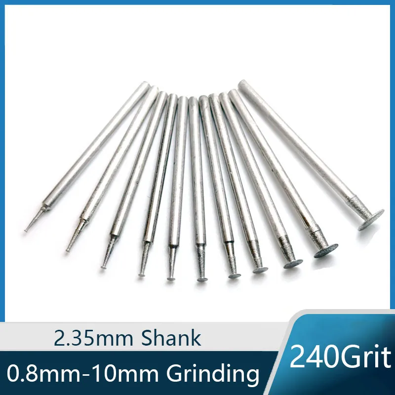 0.8/1/1.5/2/2.5/3/4/5/6/8/10mm Diamond Burs Rotary Sintered Abrasive Grinding Bits 2.35mm Shank