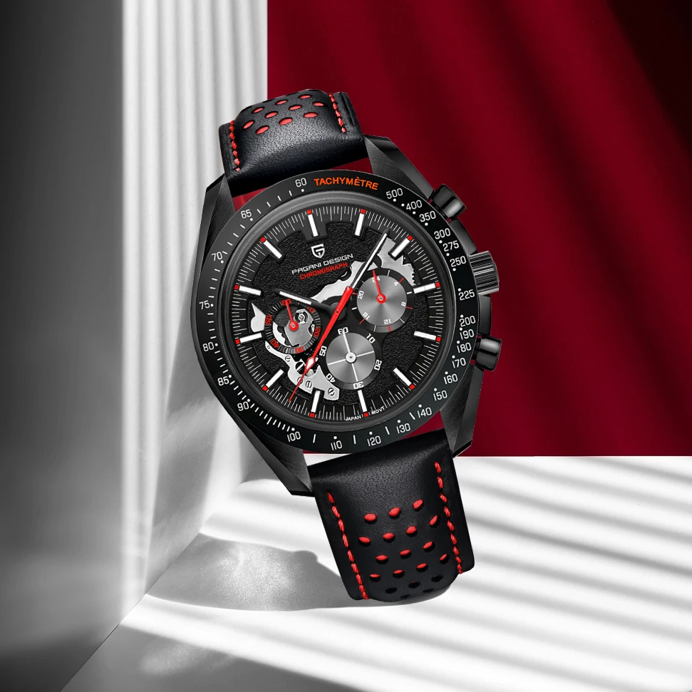 

2026 New PAGANI DESIGN Retro Red Moon Watch Skeleton Quartz Watch For Men Sport Chronograph AR Sapphire crystal Wristwatch Men