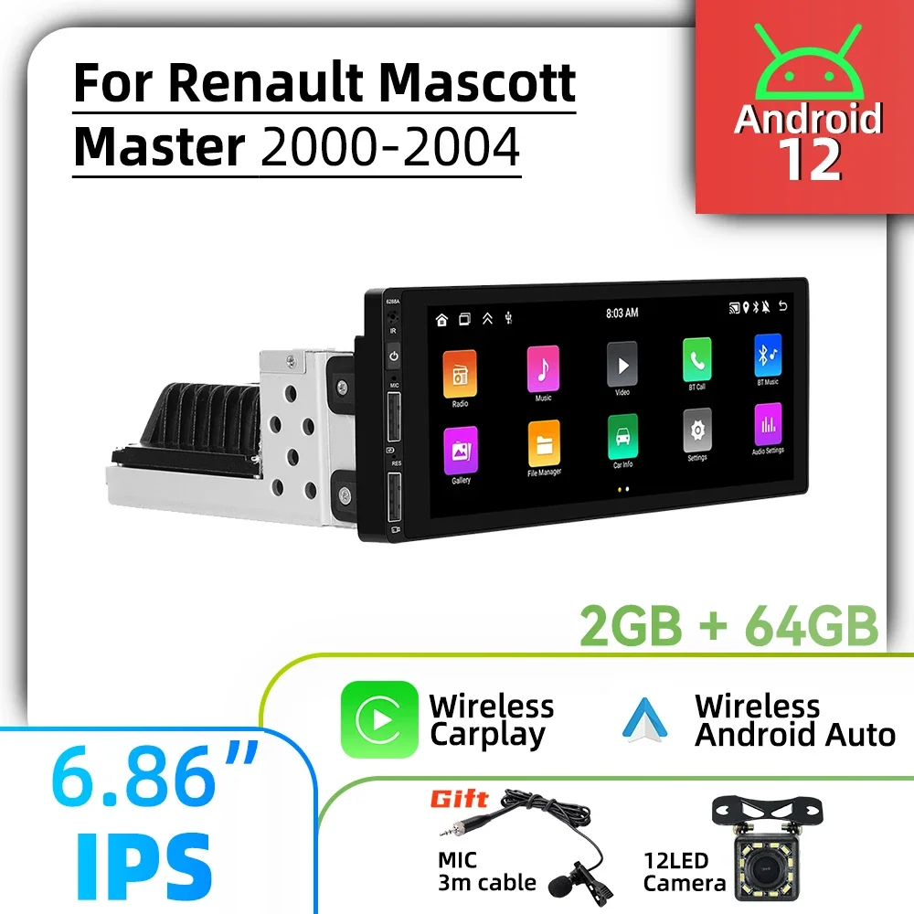 

6.86" 1Din Android Radio Car Multimedia for Renault Mascott Master 2000-2004 Stereo Head Unit Carplay Android Auto Autoradio GPS