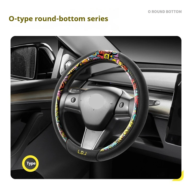 New Chinese Trend Steering Wheel Cover, Cartoon Suede Leather Anti-slip Car Steering Wrap Auto Accessories 38cm-40cm