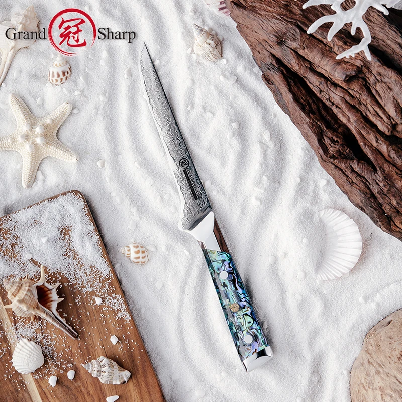 Grandsharp 5.5 Inch Boning Knife AUS10 Damascus Japanese Steel Kitchen Chef Knife Meat Fish Filleting Knife Abalone Shell Handle