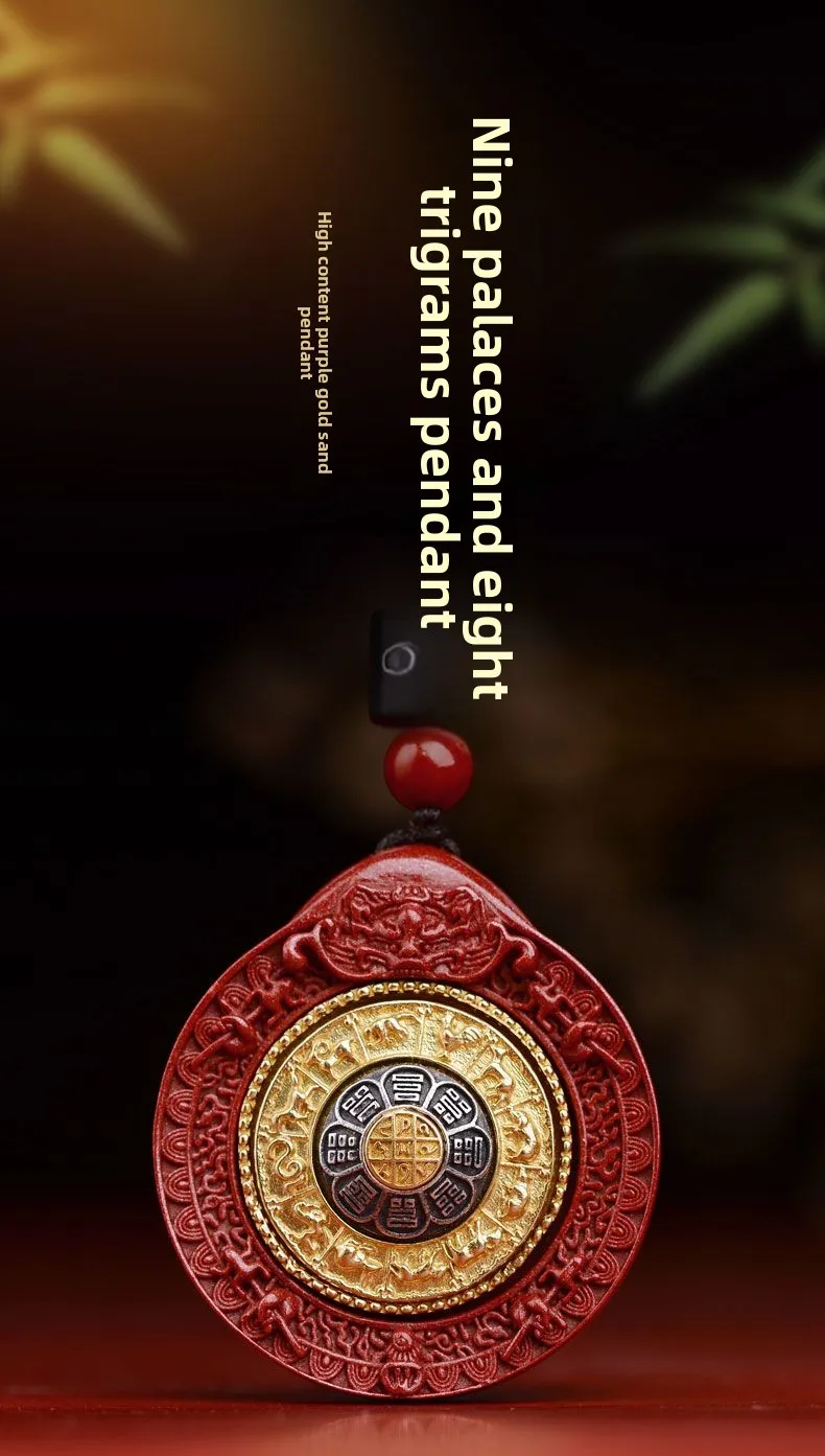 Chinese Style Natural Cinnabar Rotatable Nine Palaces Bagua Pendant 12 Zodiac Lucky Blessing Good Fortune Amulet For Men Women