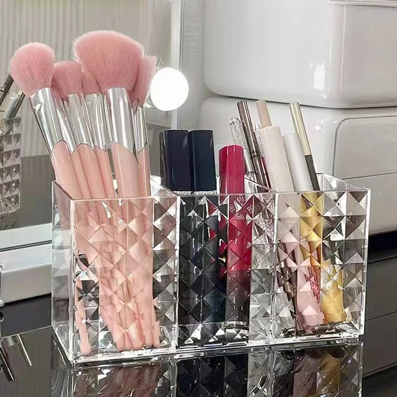 Diamond Acrylic Cosmetic Storage Box, Makeup Brush Holder & Organizer, Lipstick & Eyebrow Pencil Display Stand for Bathroom