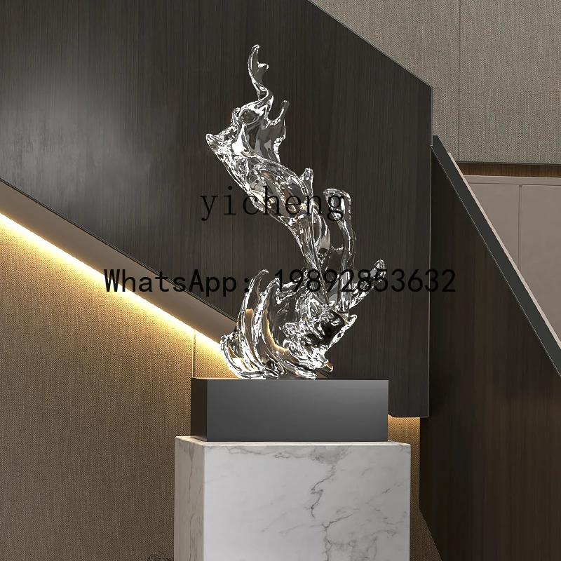YFY  high-grade transparent wave art sculpture modern light luxury entrance high-end ornament lobby floor decoration