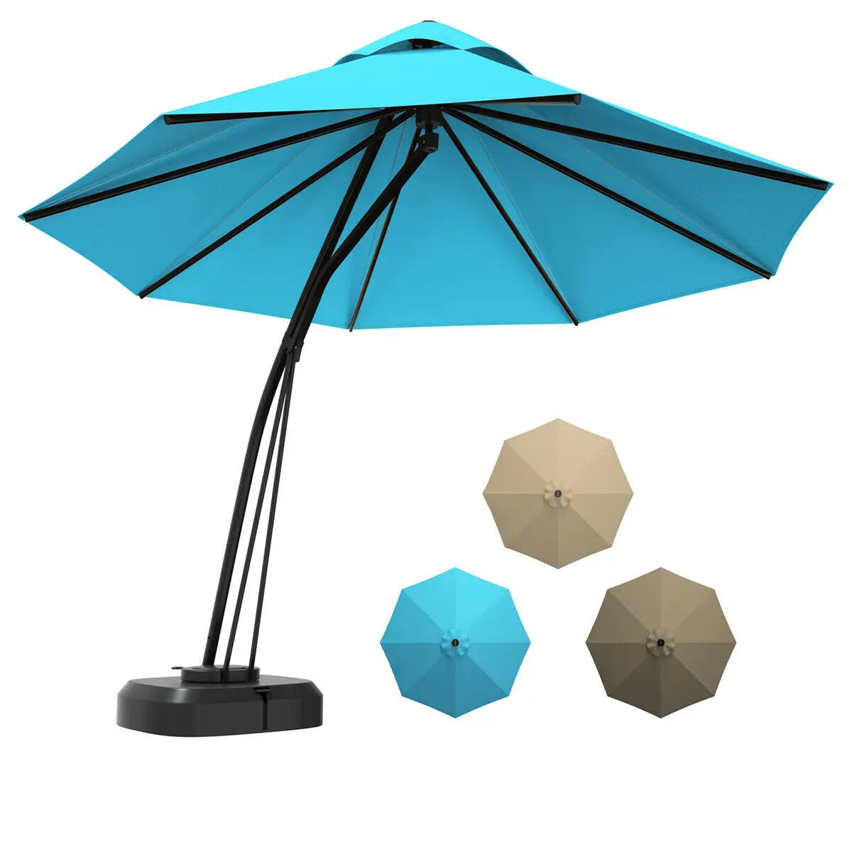 Patiojoy 11FT Outdoor Cantilever Offset Hanging Umbrella w/ Base Wheels