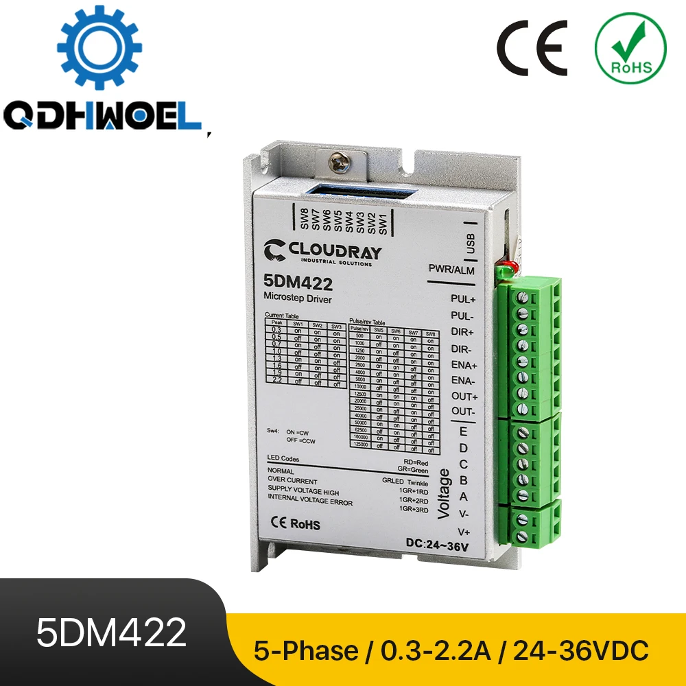 QDHWOEL 5-фазный драйвер шагового двигателя 5DM422 Напряжение питания 24-36 В постоянного тока Выход 0,5-2 А Ток