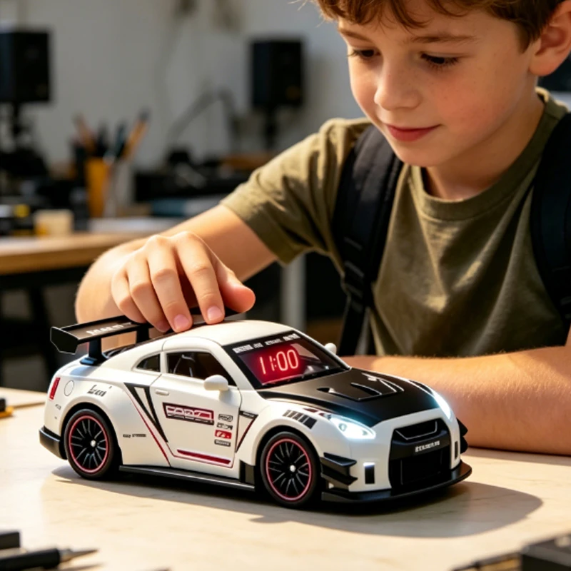 

1SET Unique Race Car Alarm Clock with Design,Auto Wake-Up Light & Realistic Sound Effects,Kids Bedroom Clock for Heavy Sleepers