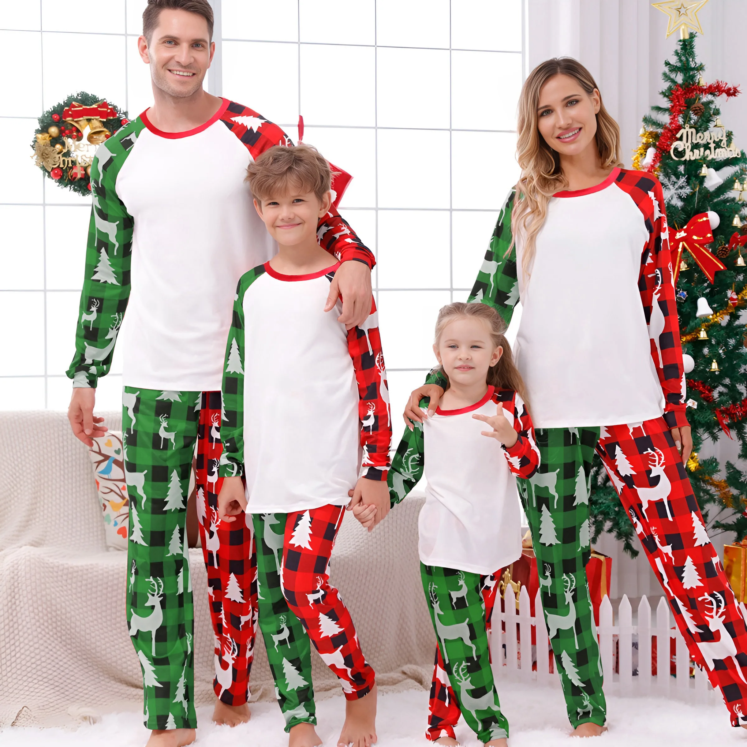 Cute Matching Outfits Sublimation Blanks Family Clothes Women Men Kids Tshirts Parent-Child Christmas Pajamas Set For DIY Print